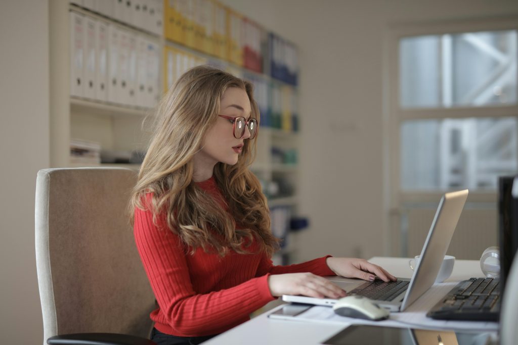 female accountant working on her laptop