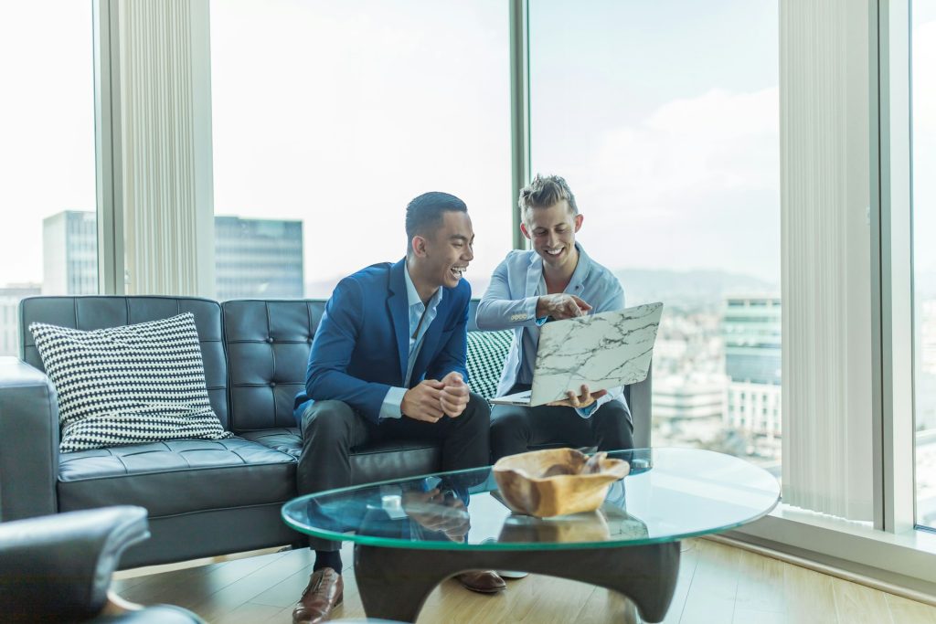 accountant happily explaining the process to his client